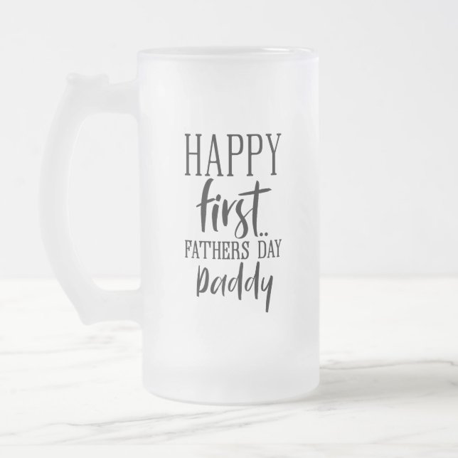 Happy First Father's Day word art Frosted Glass Beer Mug (Left)