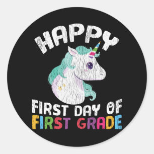 Happy First Grade Unicorn First Day of School Gift Classic Round Sticker