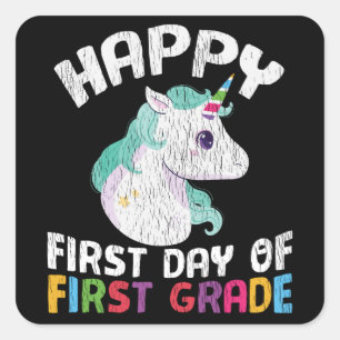 Happy First Grade Unicorn First Day of School Gift Square Sticker