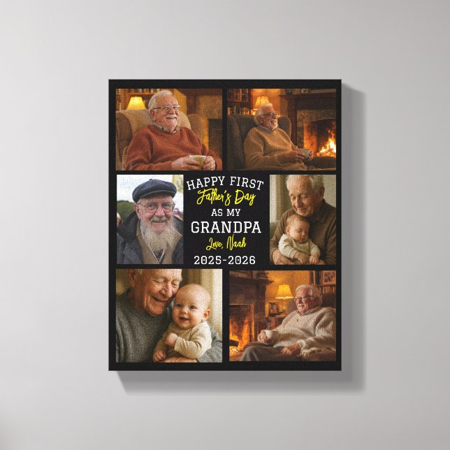 Happy First Grandpa Day Photo Collage Canvas Print (Front)