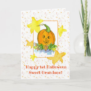 Happy First Halloween Grandson Pumpkin Card