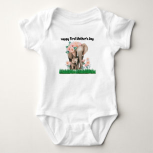 happy first mother day cute elephant baby bodysuit