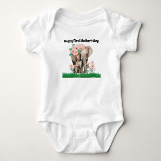 happy first mother day cute elephant baby bodysuit