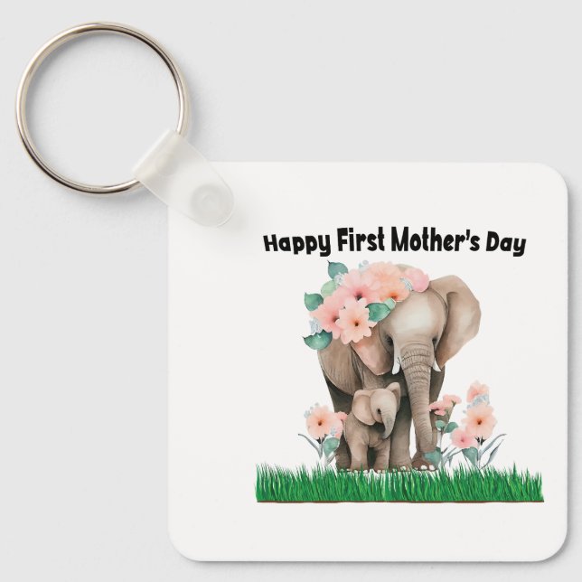 happy first mother day cute elephant key ring (Front)