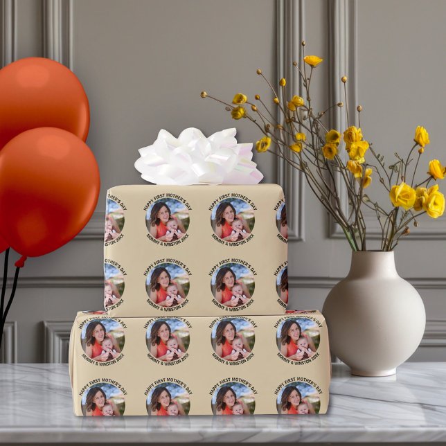 Happy First Mother’s Day Custom Photo & Text Wrapping Paper (Creator Uploaded)