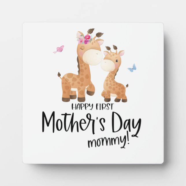 Happy First Mother’s Day 🦒 Giraffe + Butterflies Plaque (Front)