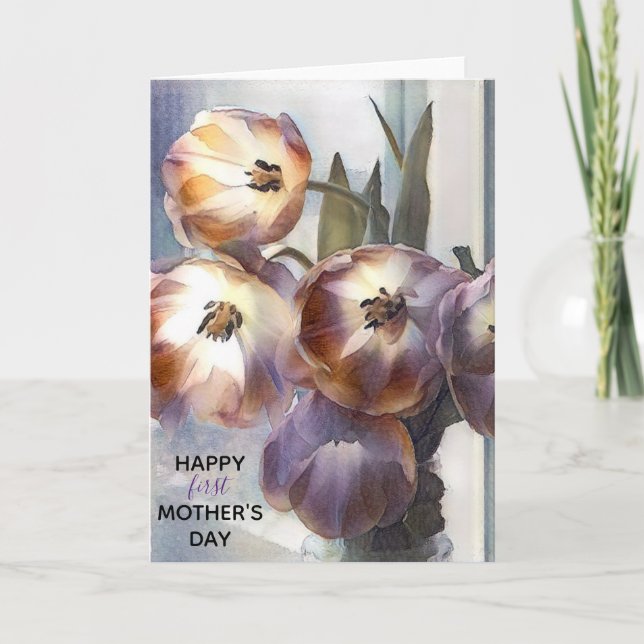 Happy First Mother’s Day Pink Tulips Card (Front)