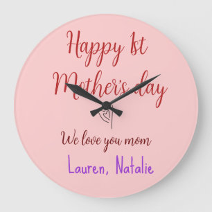Happy first mothers day add name text mommy heart large clock