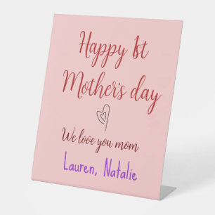 Happy first mothers day add name text mummy heart pedestal sign
