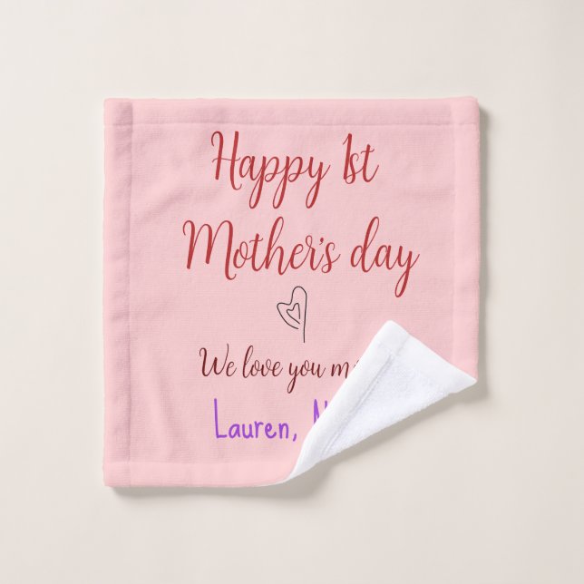 Happy first mothers day add name text mummy heart wash cloth (Wash Cloth)