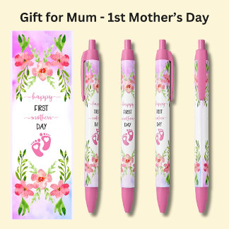 Happy First Mother's Day Baby Pink Black Ink Pen