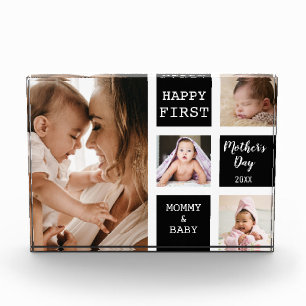 Happy First Mother's Day Black 4 Photo Collage Block