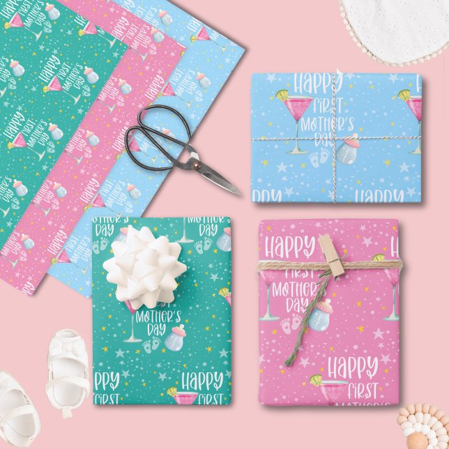 Happy First Mother's Day Cute Pastel  Wrapping Paper Sheet (Creator Uploaded)