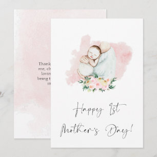 Happy First Mother's Day Floral Pink  Holiday Card