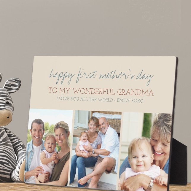 Happy First Mothers Day Grandma - 3 Photo Cream Plaque (Creator Uploaded)