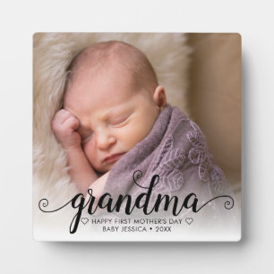Happy First Mother's Day Grandma Chic Script Photo Plaque
