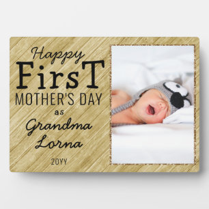 Happy First Mother's Day Grandma Photo Golden Wood Plaque