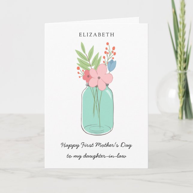Happy First Mother's Day Mason Jar Daughter in Law Card (Front)