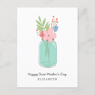 Happy First Mother's Day Mason Jar Flowers Floral  Holiday Postcard