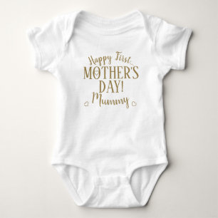 Happy First Mothers Day Mummy Typography Gold Baby Bodysuit