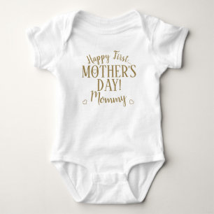 Happy First Mothers Day Mummy Typography Gold Baby Bodysuit