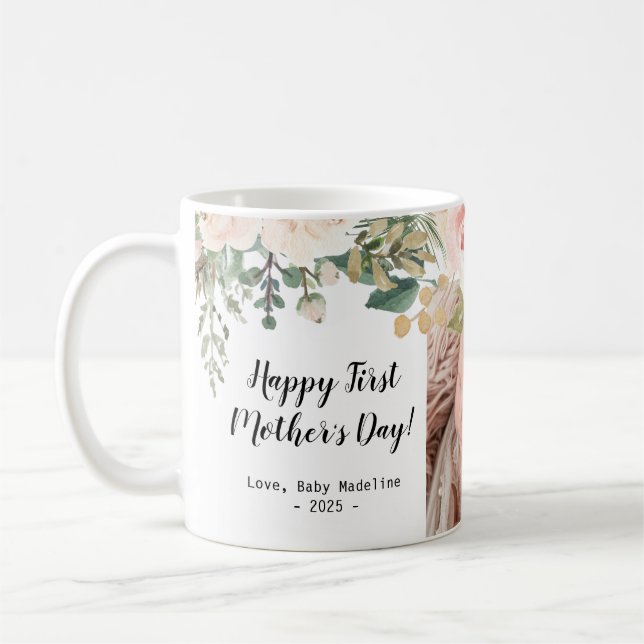 Happy First Mother's Day Photo Floral  Coffee Mug (Left)
