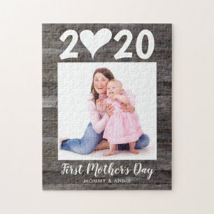 Happy First Mother's Day Photo Wood Keepsake Heart Jigsaw Puzzle