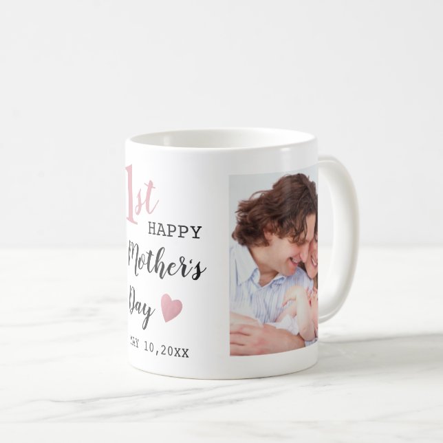 Happy First Mother's Day Rose Gold 2 Photo Coffee Mug (Front Right)