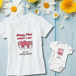 Happy First Mummy's Day with Heart and Baby Name Bodysuit