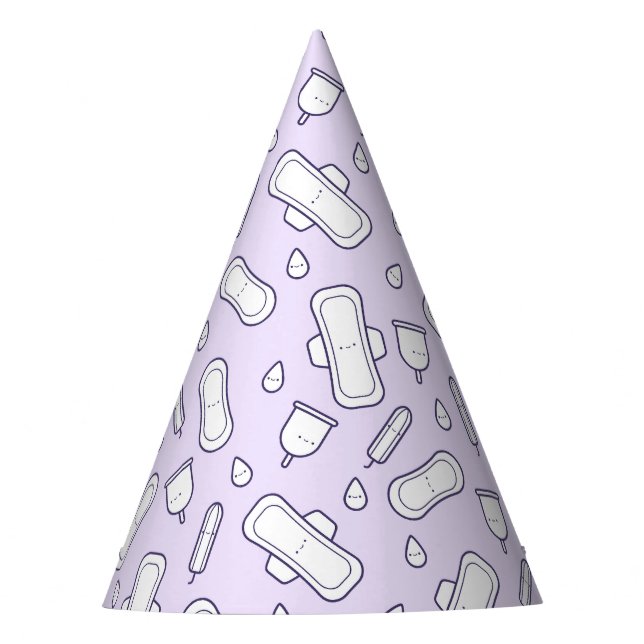 Happy First Period Lavender Cute Menstrual Pad Party Hat (Front)