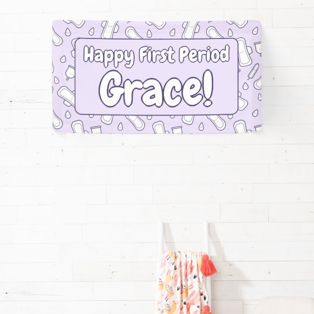 Happy First Period Name Purple Cute Tampon Pad Banner (Insitu)