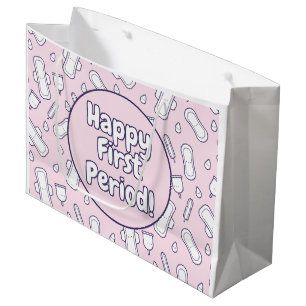 Happy First Period Party Pink Cute Tampon Pad Large Gift Bag