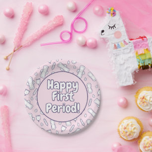 Happy First Period Party Pink Cute Tampon Pad Paper Plate