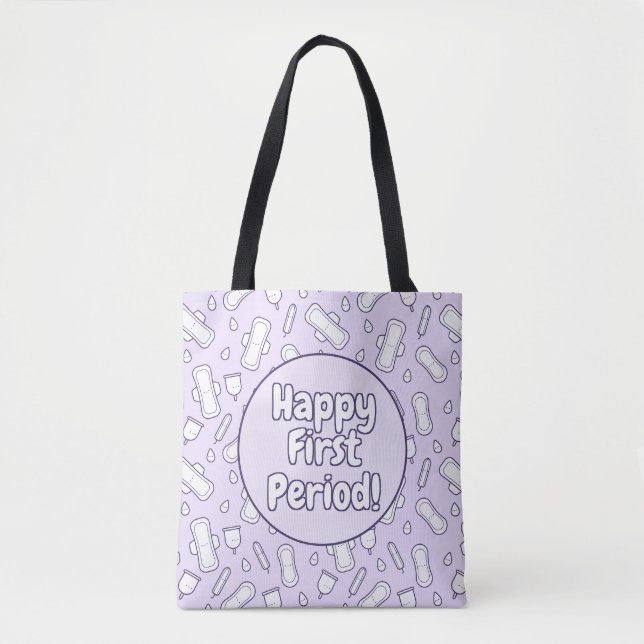 Happy First Period Party Purple Cute Tampon Pad Tote Bag (Front)