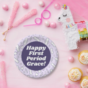 Happy First Period Party Purple Tampon Pad Name Paper Plate