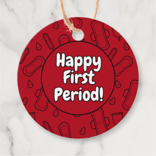 Happy First Period Party Red Tampon Pad Pattern Favour Tags