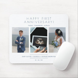 Happy First Wedding Anniversary 3 Photos Collage Mouse Mat