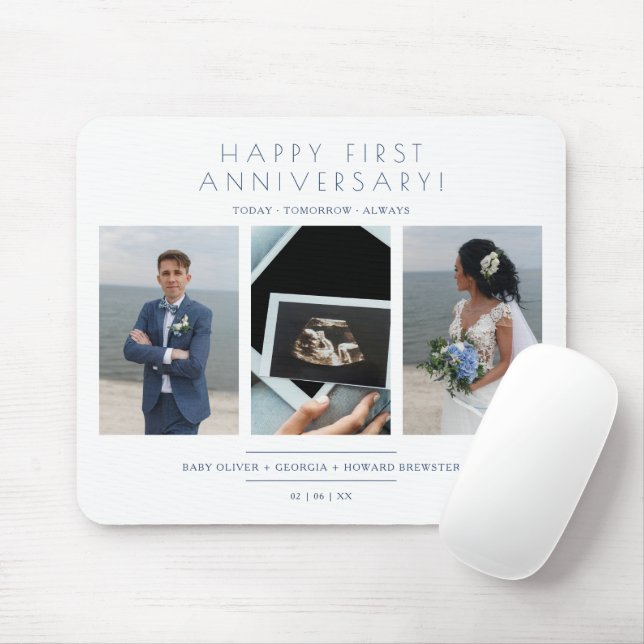 Happy First Wedding Anniversary 3 Photos Collage Mouse Mat (With Mouse)
