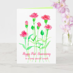 Happy First Wedding Anniversary Pink Carnation Card