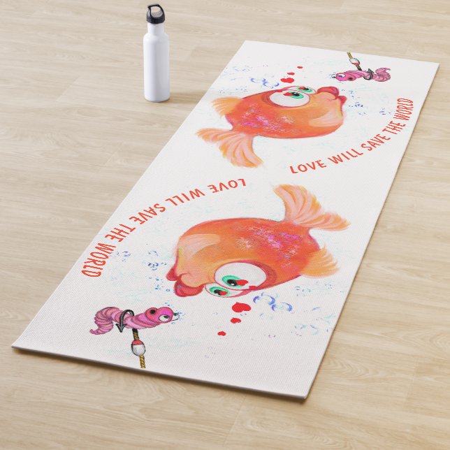 Happy Fish and Worm Funny Yoga Mat - Custom Text (In Situ)