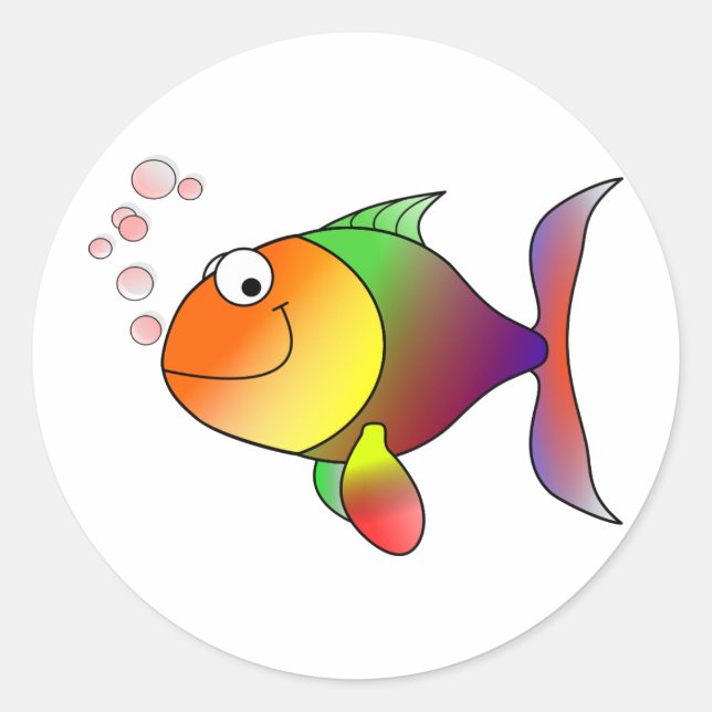 Happy Fish ~ Bubbles Classic Round Sticker (Front)