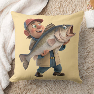 Happy Fisherman w/a Cute Big Fish Cushion