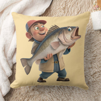 Happy Fisherman w/a Cute Big Fish Cushion
