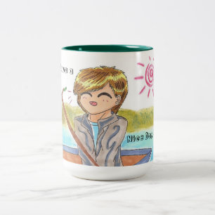 Happy fishing Boy Two-Tone Coffee Mug