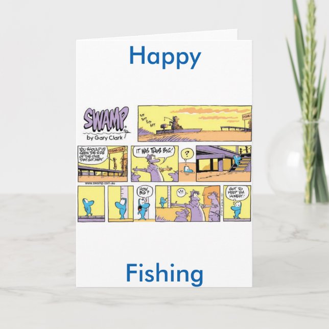 Happy Fishing Cartoon Greeting Card (Front)