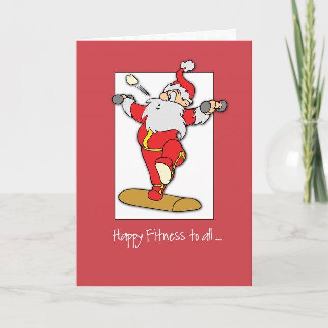 Happy Fitness Exercise Christmas with Santa Card (Front)