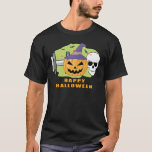 Happy Fitness Halloween - Spooky Skull and Pumpkin T-Shirt