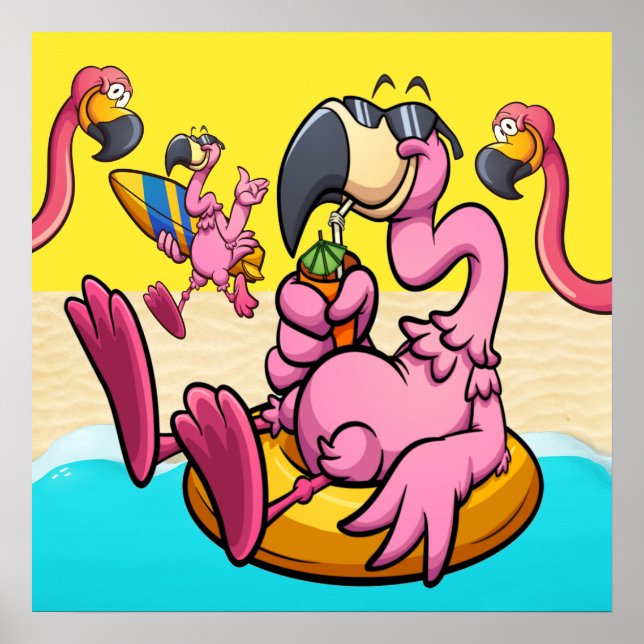 Happy Flamingo Photobombed Poster (Front)