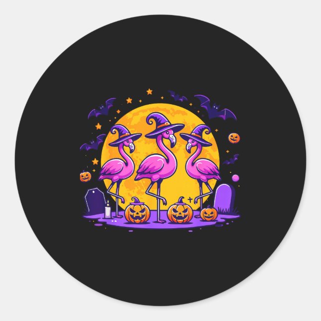 Happy Flamingoween Funny Flamingo Halloween Costum Classic Round Sticker (Front)