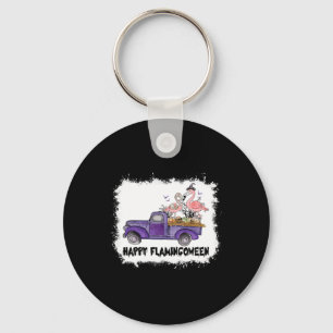 Happy Flamingoween Pink Flamingo Halloween Skeleto Key Ring